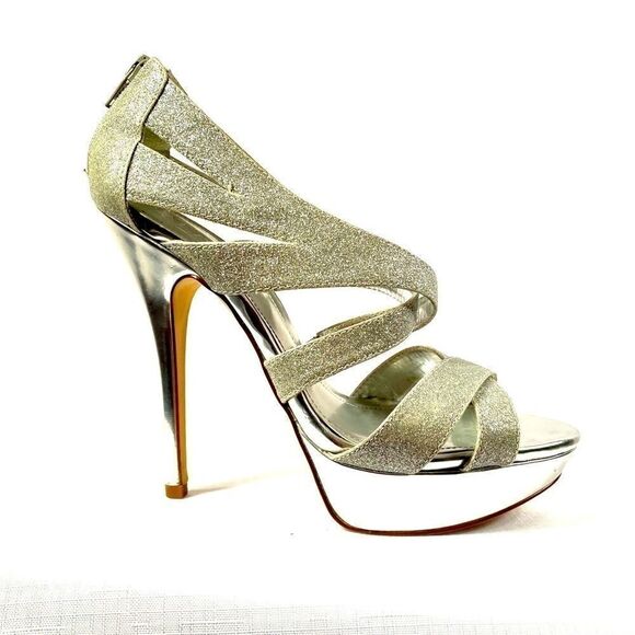 SILVER GLITTER PLATFORM SANDALS by ALDO 5” HEEL 8 - Picture 1 of 6